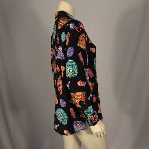 Vintage Diane Von Furstenberg Funky Print 100% Silk Button Down Shirt Small - Picture 5 of 11